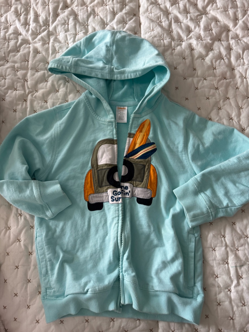Gymboree Light Aqua Zip Hoodie with Surf Truck Applique